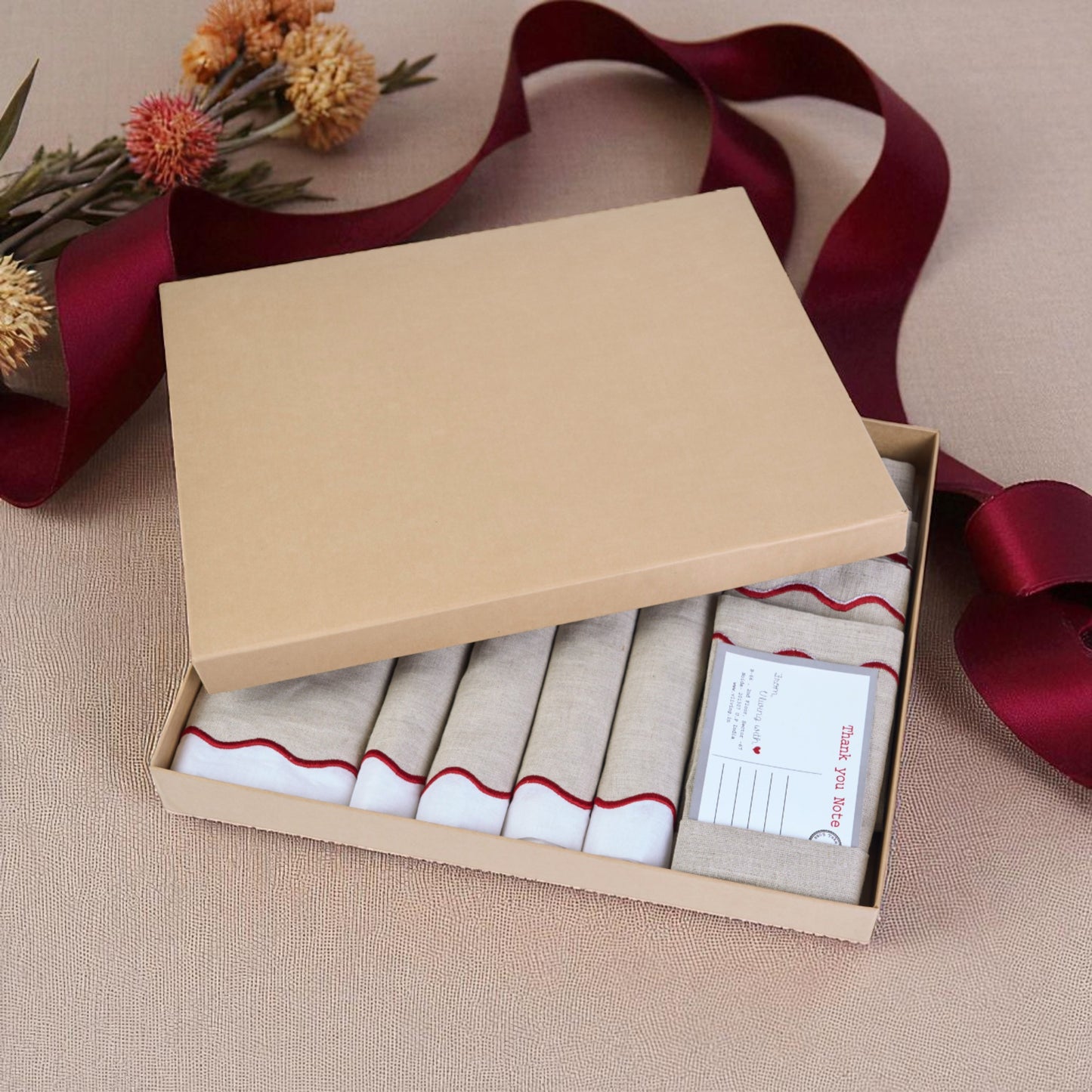 Christmas Table Linen GIFT PACK - in linen and cotton with wave scallop embroidery