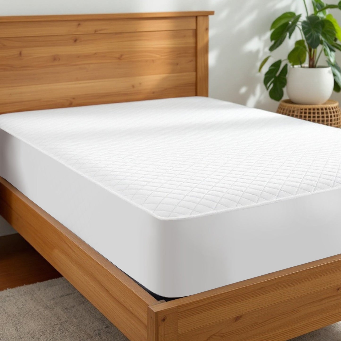 Quilted Mattress Protector, 100% cotton, white