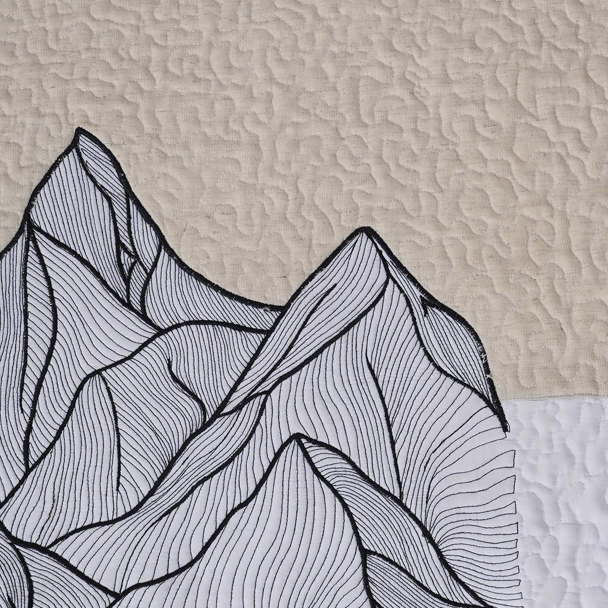 Quilted Textile WALL ART, Mountain pattern, black and white, 20X26 inches