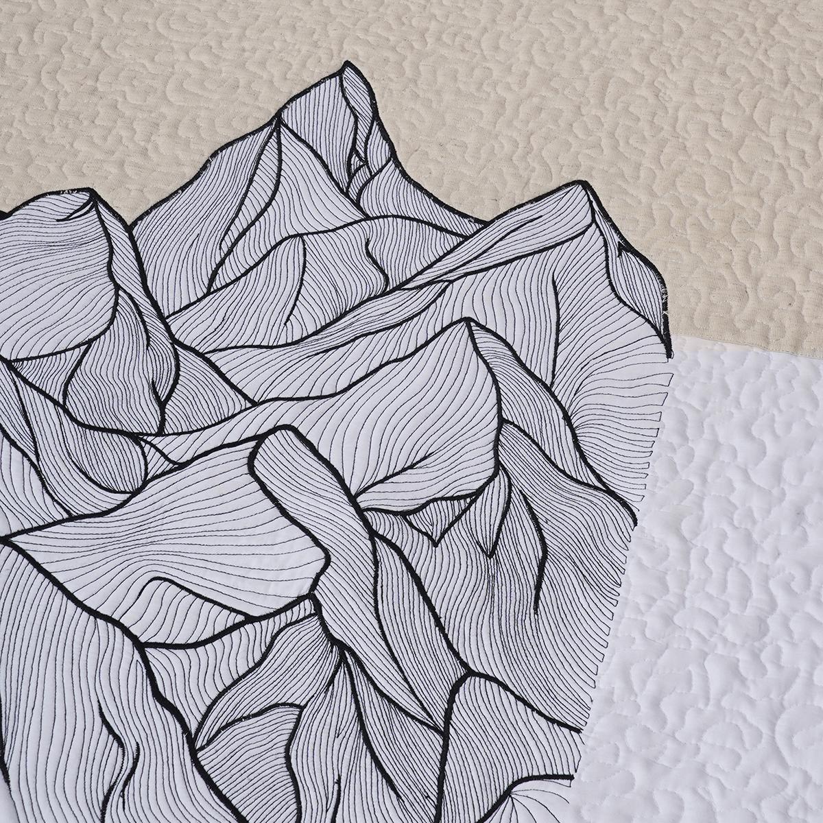 Quilted Textile WALL ART, Mountain pattern, black and white, 20X26 inches