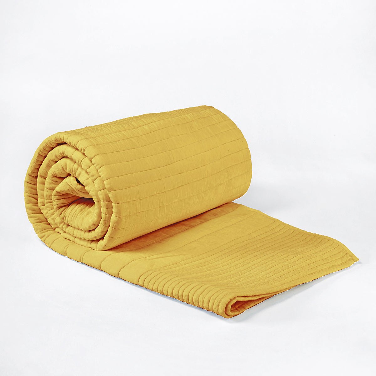 Yellow 300TC quilted bedspread, stripe pattern luxury quilt, Sizes available
