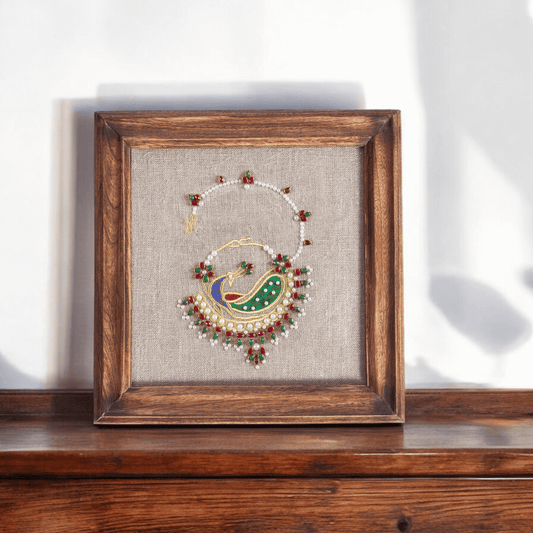 NOSE RING royal Indian jewellery wall art, embroidery and applique in hoop OR wooden frame