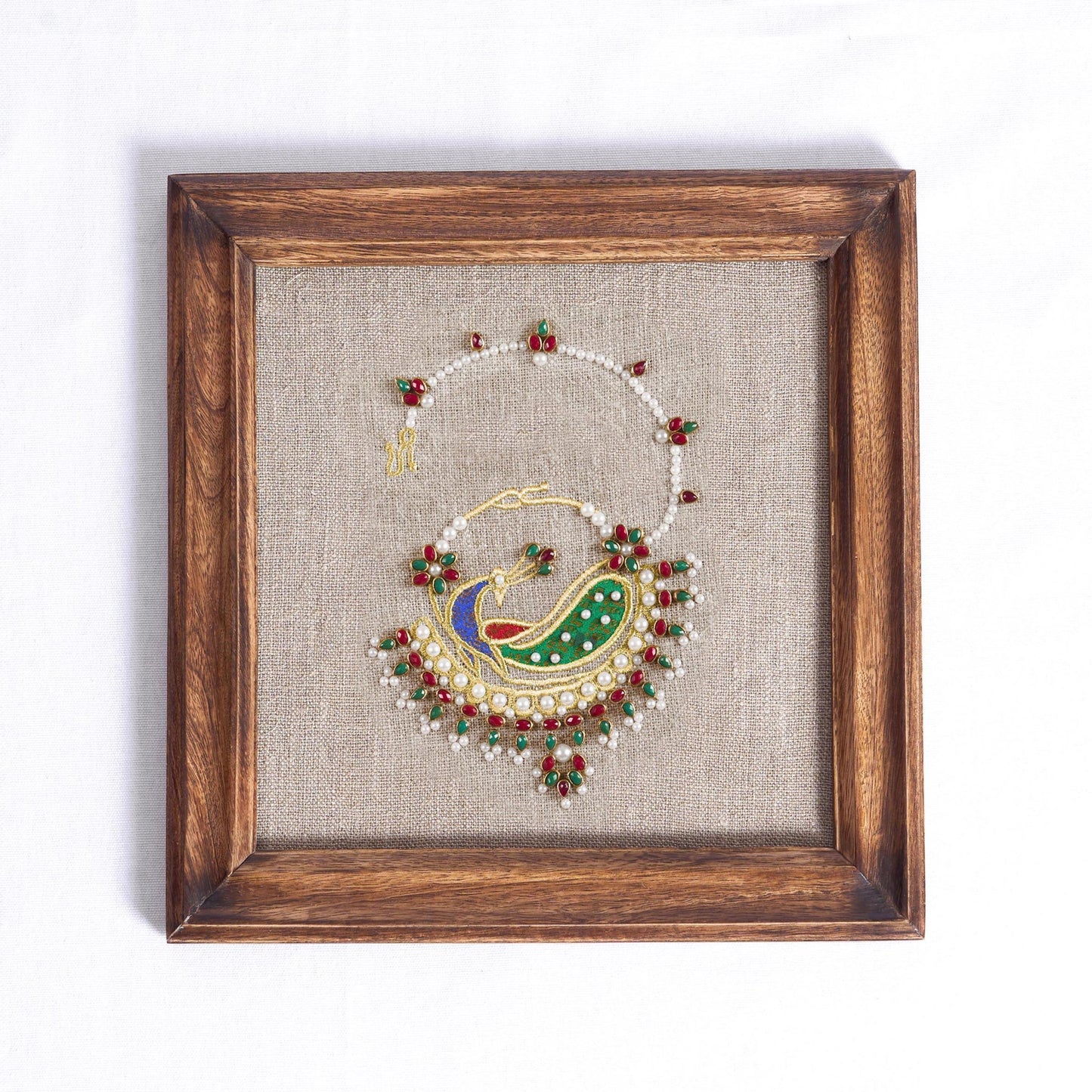 NOSE RING royal Indian jewellery wall art, embroidery and applique in hoop OR wooden frame