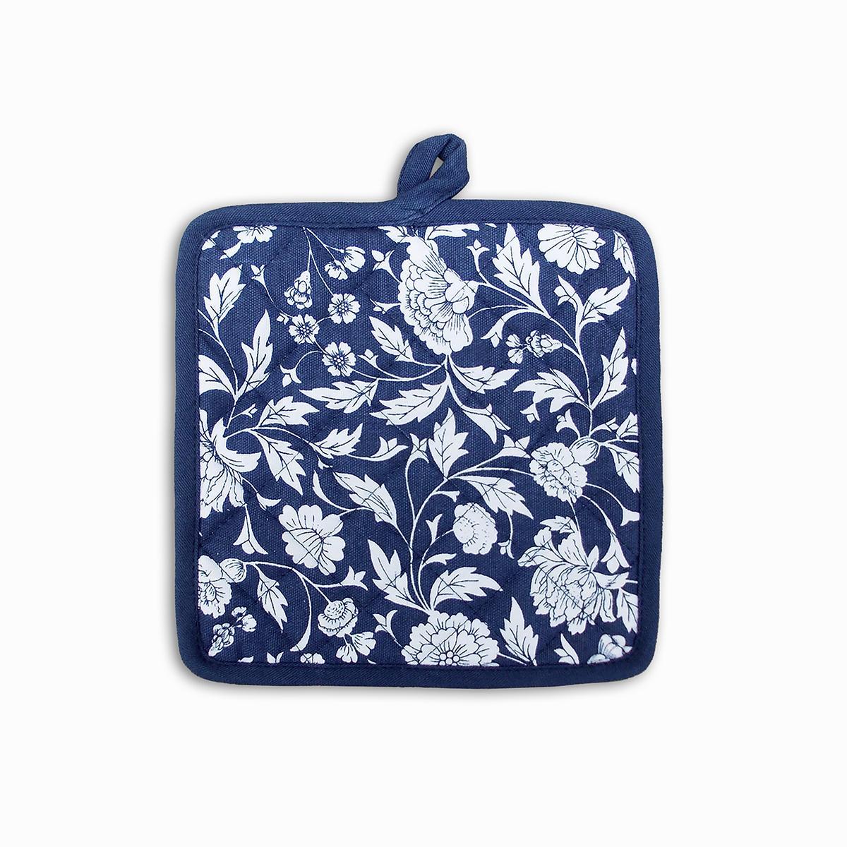 Kalamkari Indigo blue quilted oven mitt, quilted potholder, kitchen accessory, pure cotton
