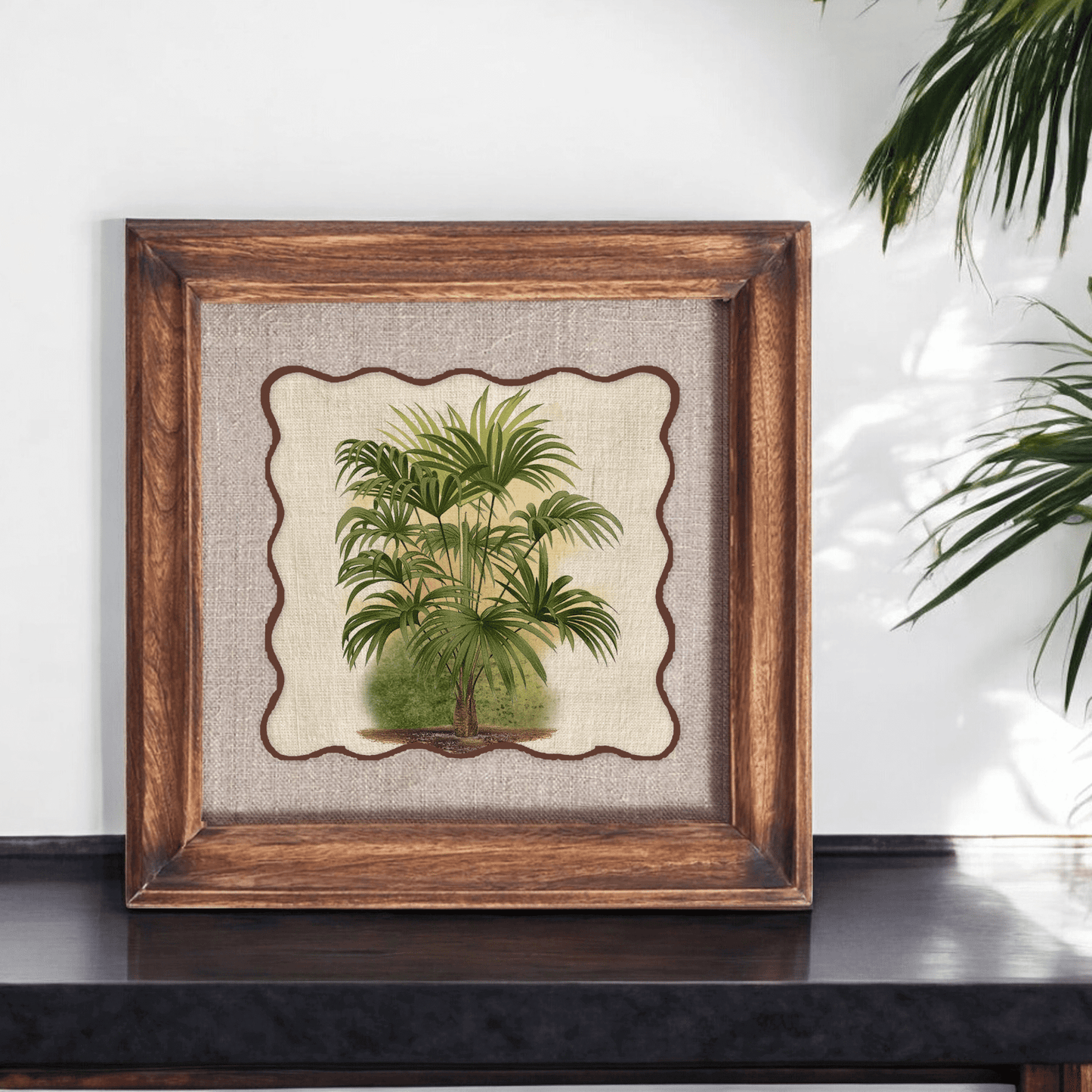 BOTANICAL - PALM 2 wall art with wooden frame, 12X12 inches