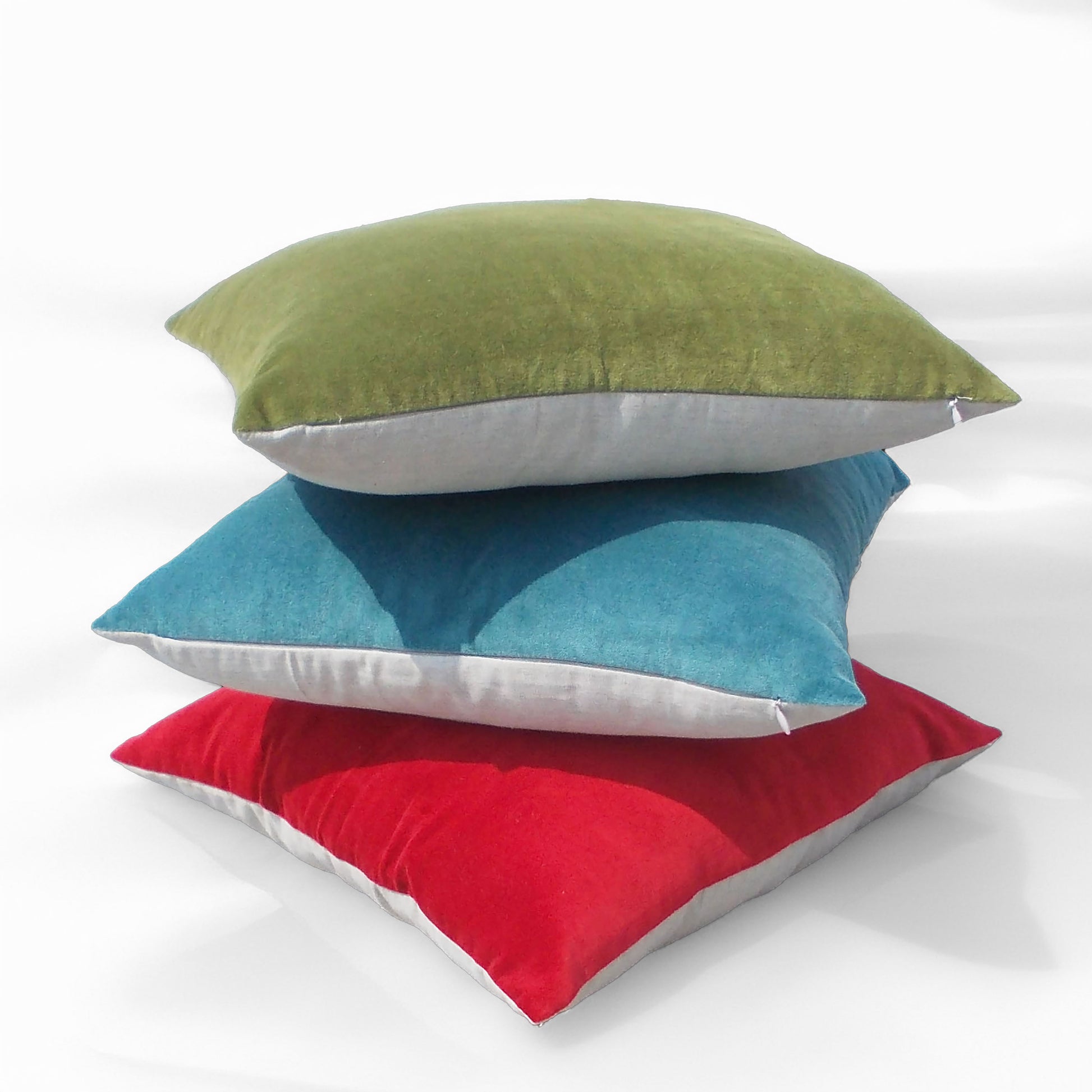 Green Velvet and Linen Reversible Cushion cover, sizes available - Vliving