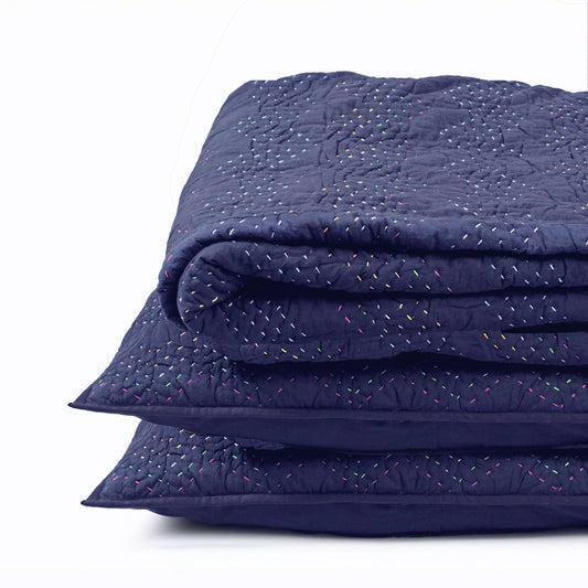 INDIGO Kantha quilted bed set - chevron pattern quilting, sizes available