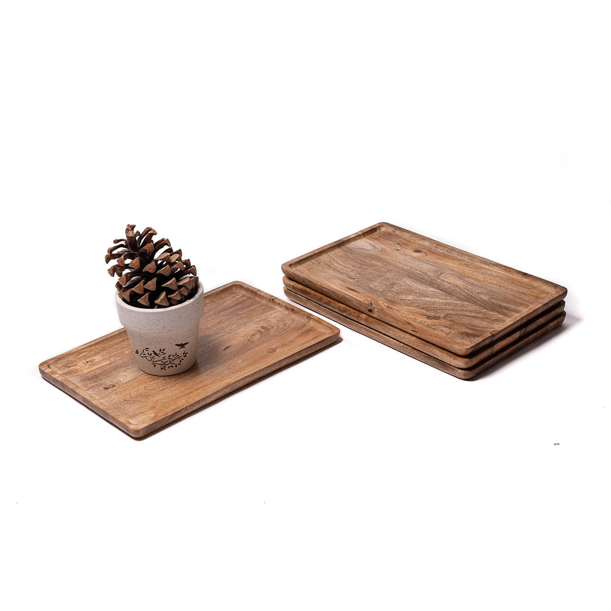 Wooden serving round edged tray rustic mango wood farmhouse decor 10X15 inches