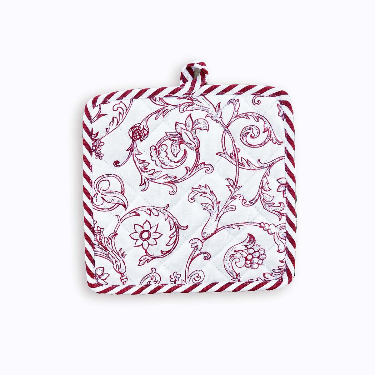 RED SWIRL Victorian print Pot holder and Glove