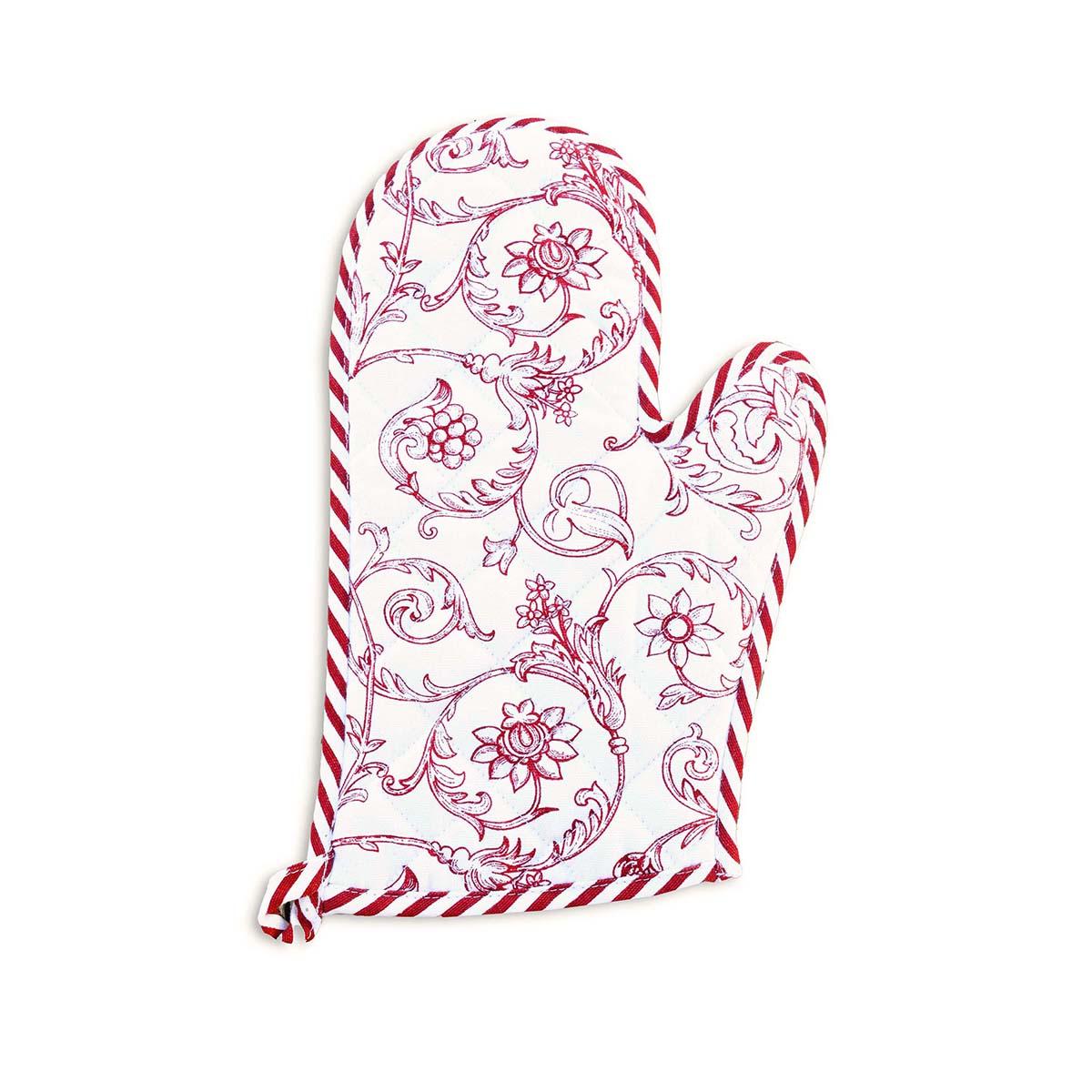 RED SWIRL Victorian print Pot holder and Glove