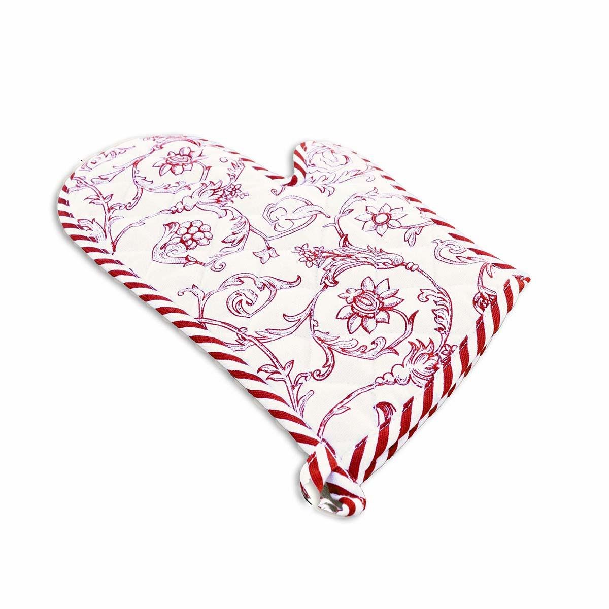 RED SWIRL Victorian print Pot holder and Glove