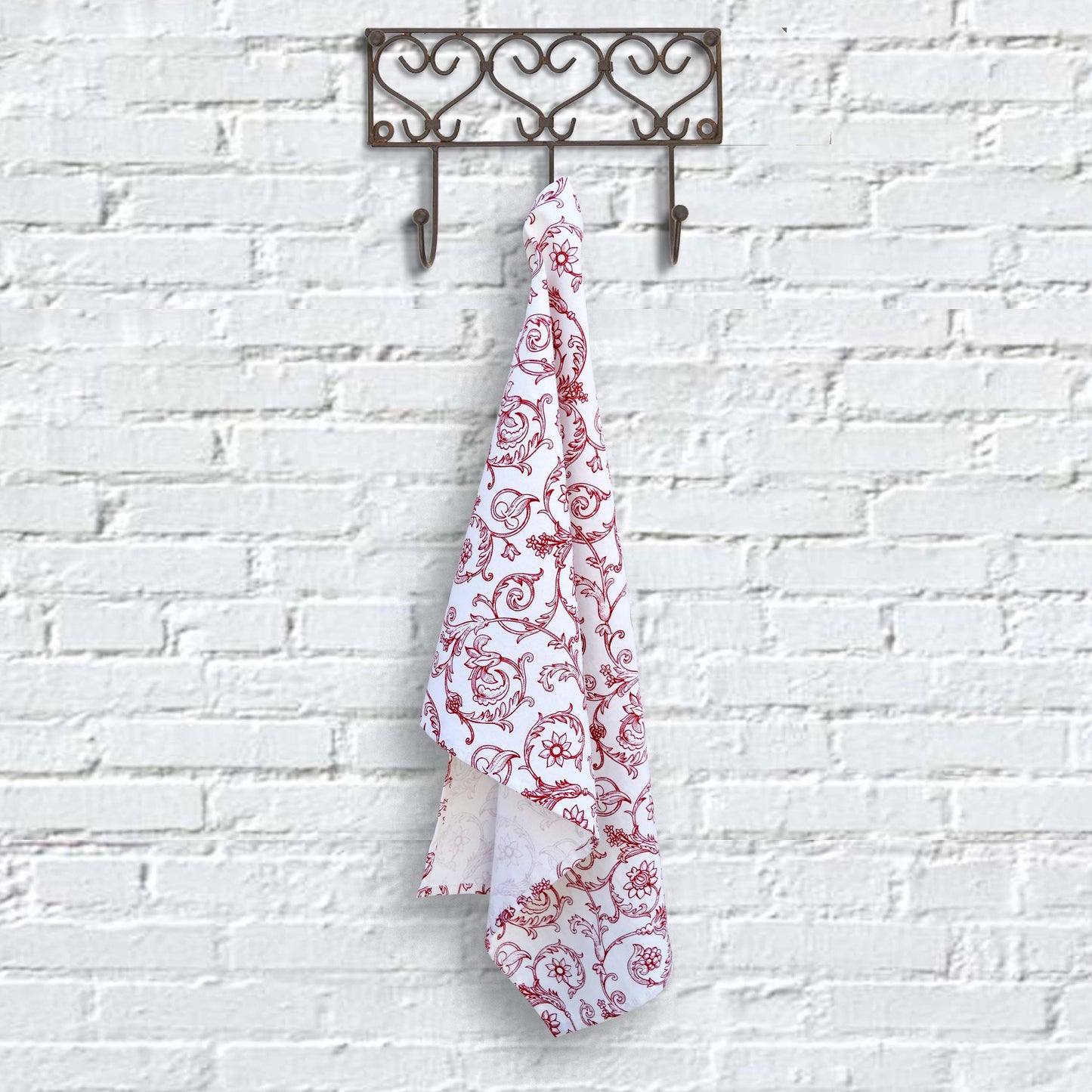 SWIRL RED cotton Table napkin, swirl victorian print on white