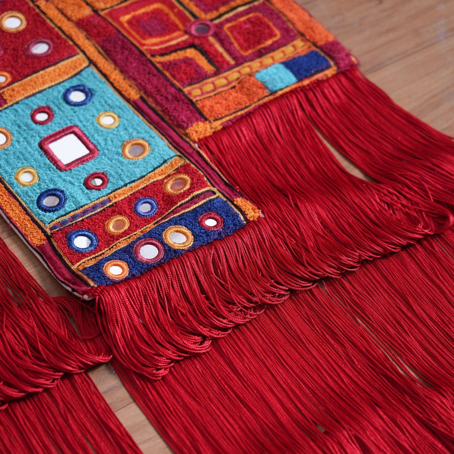 BANJARA embroidered wall art with fringes, handmade, jewel tones, 108X180 inches, sizes available