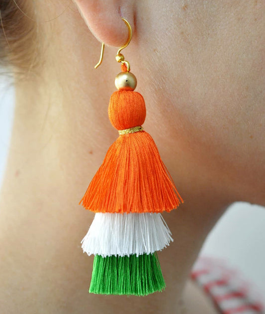 Tassel earring, 3 tier Tricolour Boho jewellry, threader textile earrings