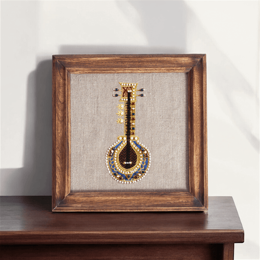 SITAR Musical instrument wall art, embroidery and applique in hoop OR wooden frame