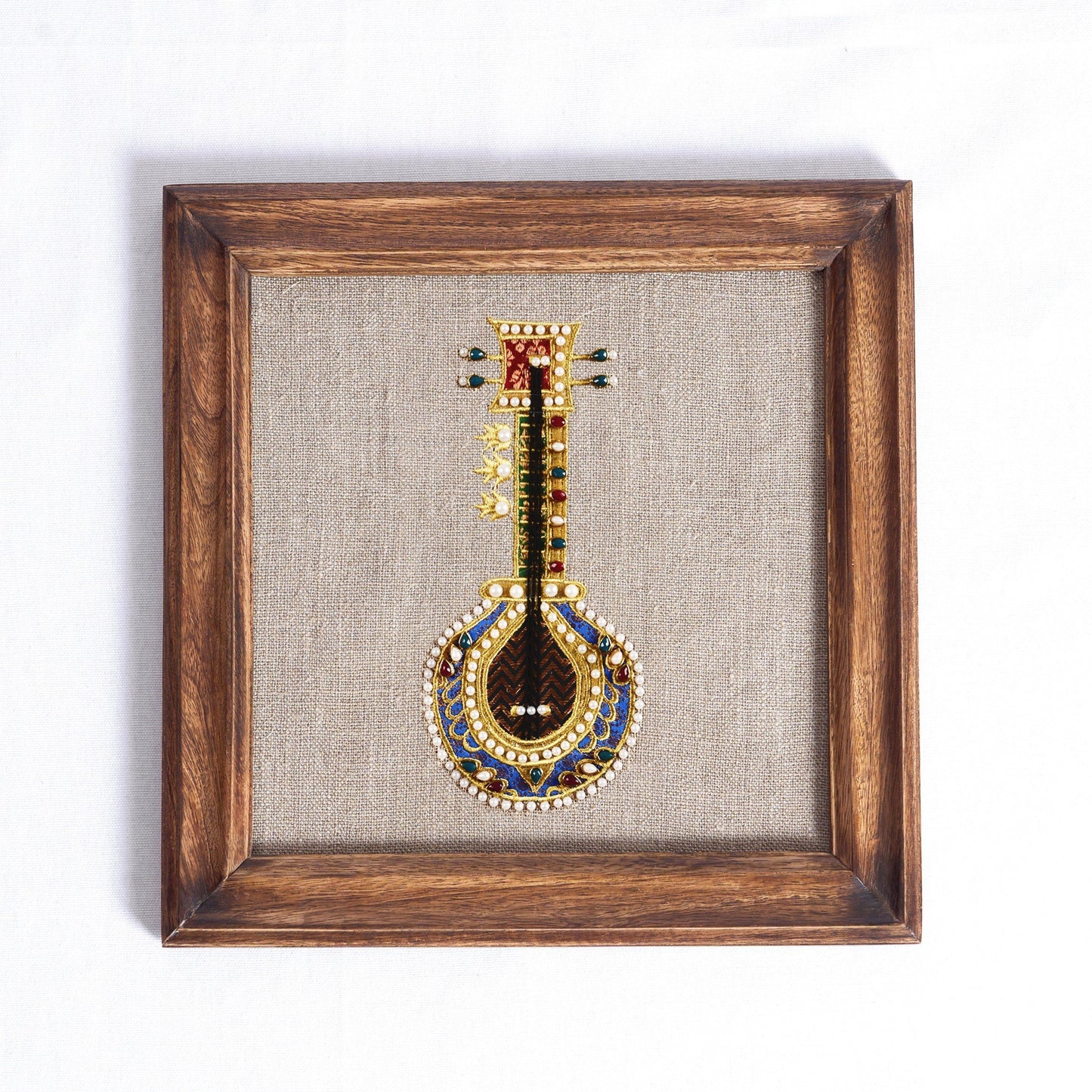SITAR Musical instrument wall art, embroidery and applique in hoop OR wooden frame