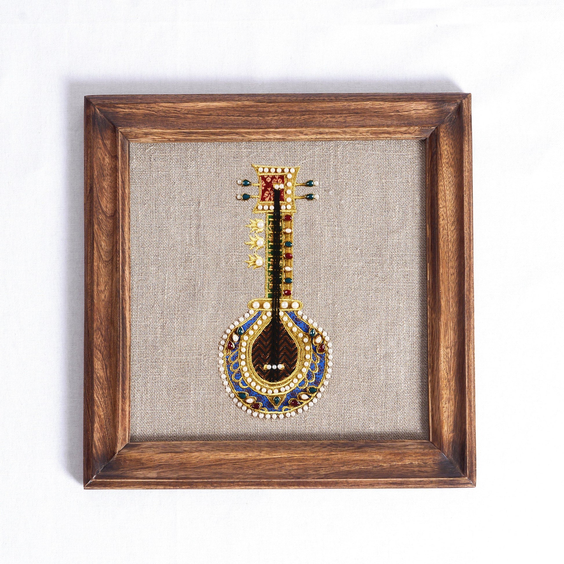 SITAR Musical instrument wall art, embroidery and applique in hoop OR wooden frame