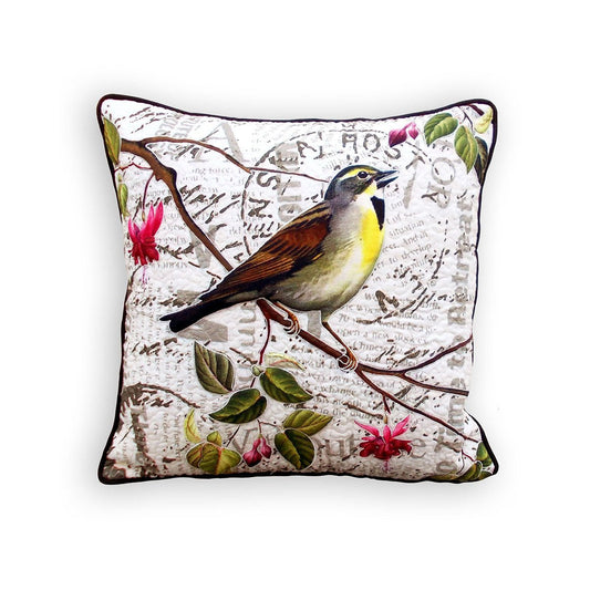 Sparrow with flower Cushion Cover