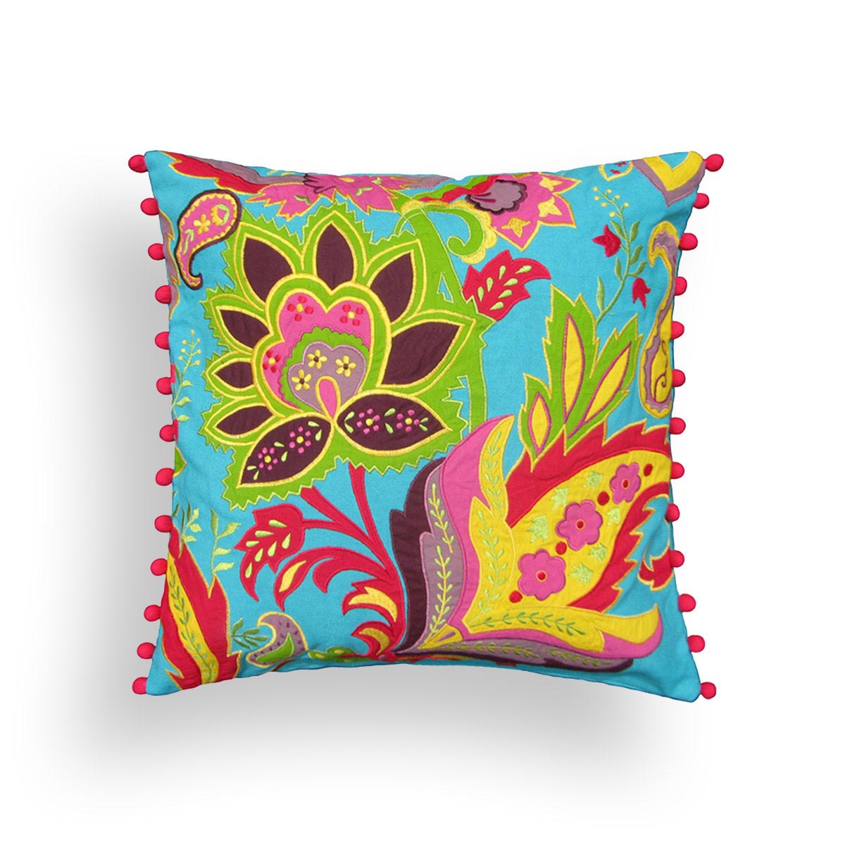 Stylized Floral Aqua - Embroidered Cushion Cover