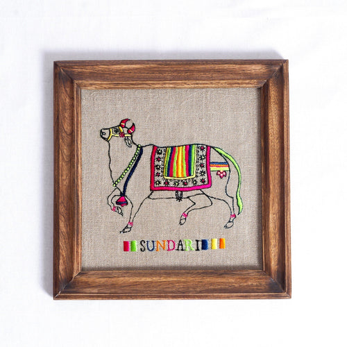 WALL ART - Flock collection - Sundari the Cow on Hoop or teak wooden frame