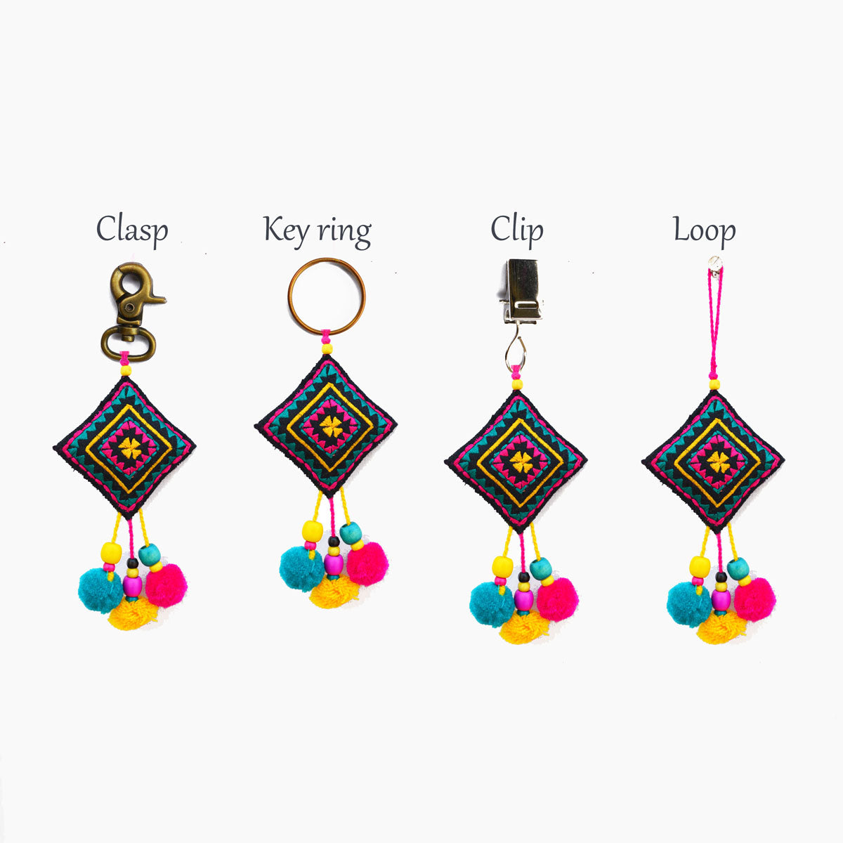 Multicolor fish key ring, tassel, handmade, boho bag charm, size 3 inches or 13 cms