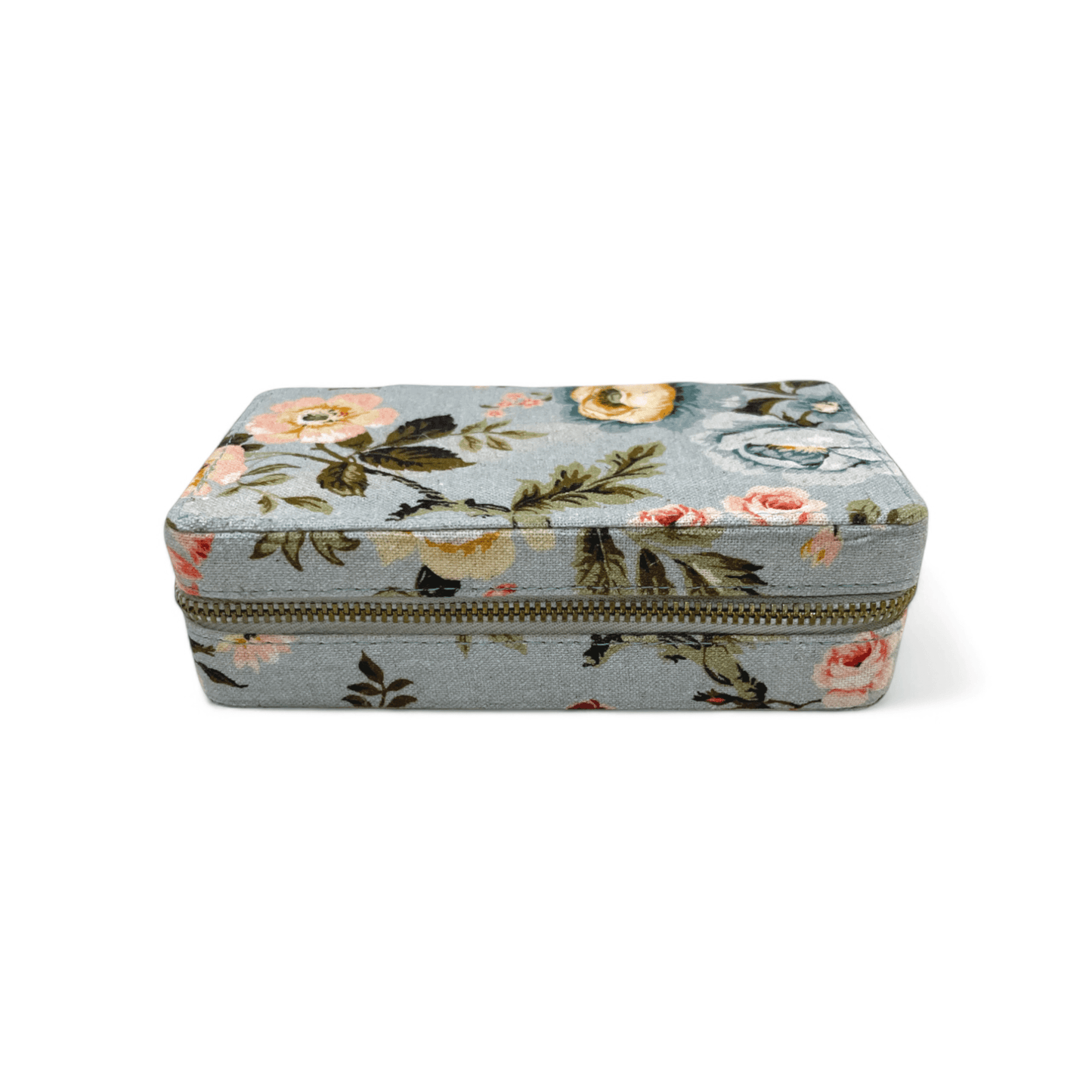 AMOUR DUCK EGG Vintage Rose print, Rectangular box with 2 pouches.