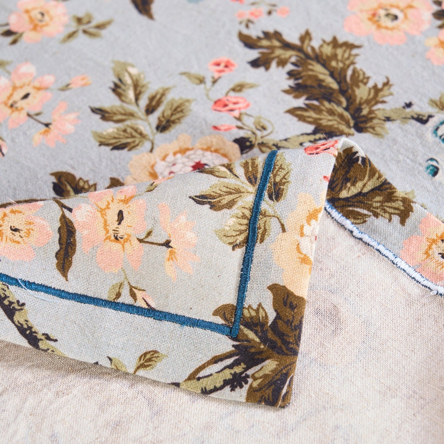AMOUR - Duck Egg rose print linen table cloth