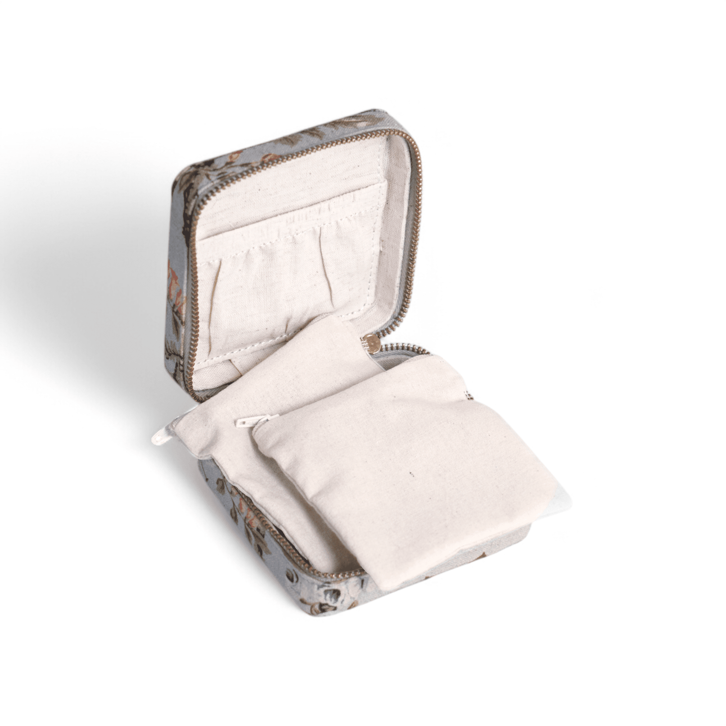 AMOUR DUCK EGG Vintage Rose print, Square box, with 2 pouches