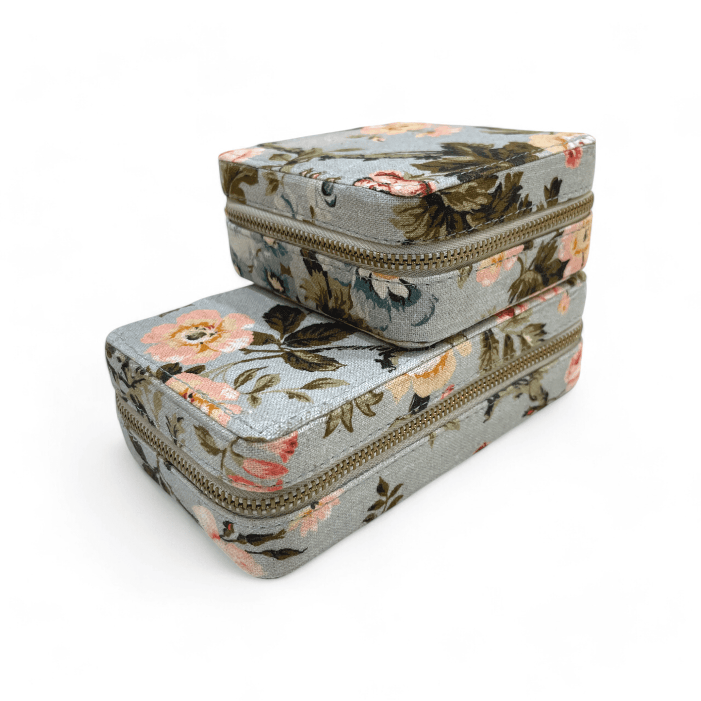 AMOUR DUCK EGG Vintage Rose print, Square box, with 2 pouches