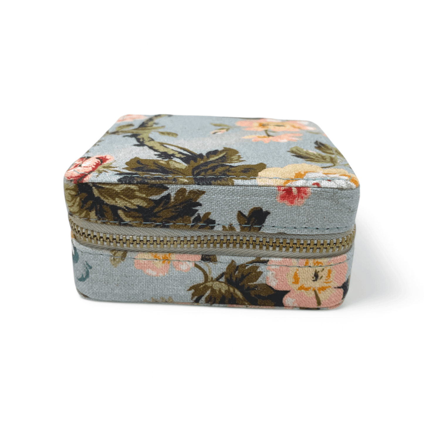 AMOUR DUCK EGG Vintage Rose print, Square box, with 2 pouches