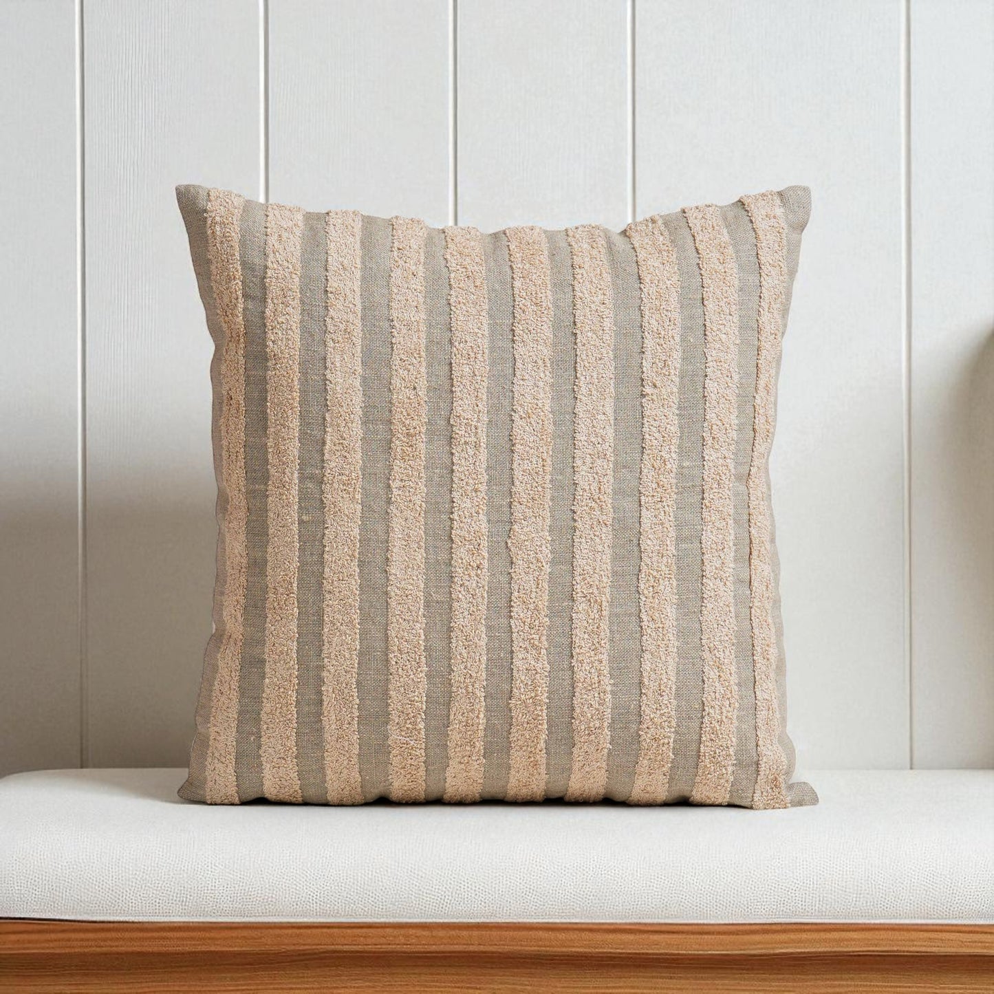 PURE ELEMENTS - Pure Linen Pillow Cover with Scandinavian Stripe Aari Embroidery – 18x18