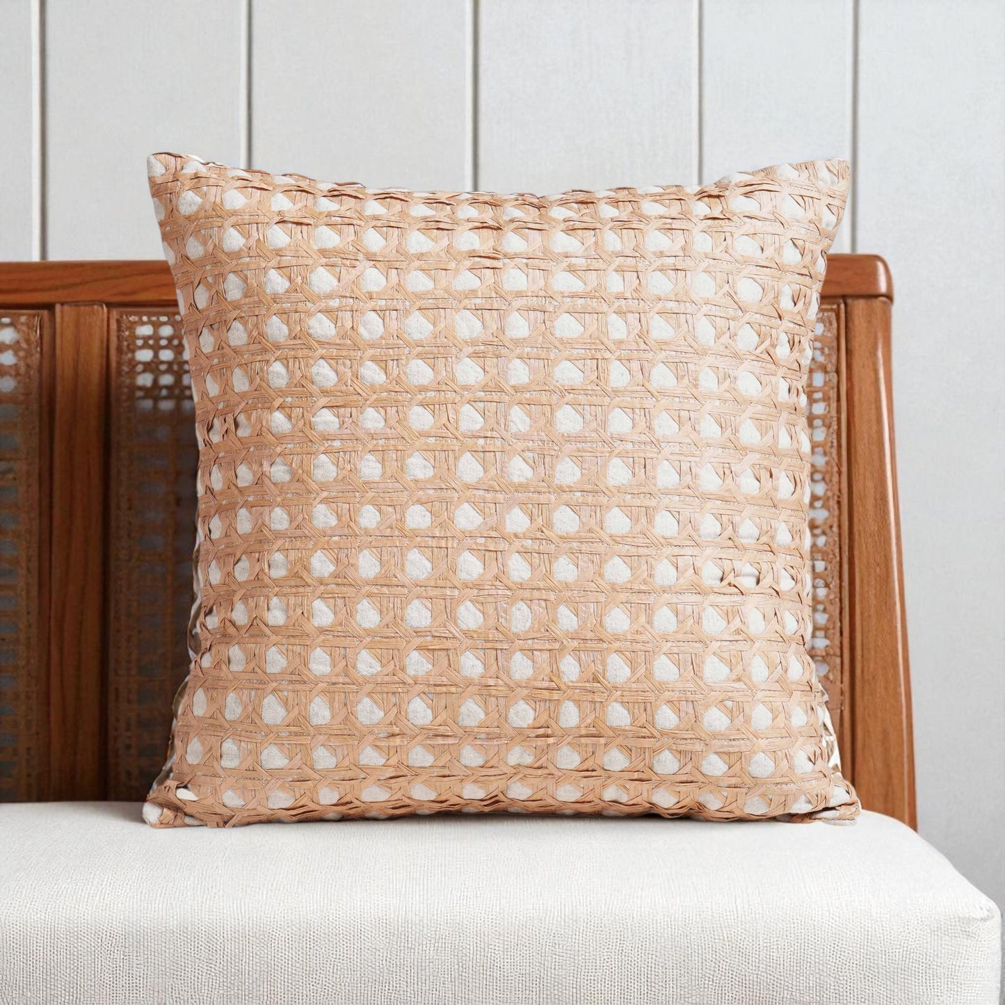 PURE ELEMENTS - Luxury Hand-Interlaced Faux Raffia Pillow Cover – 18x18 inches - monotone