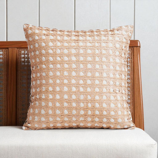 PURE ELEMENTS - Luxury Hand-Interlaced Faux Raffia Pillow Cover – 18x18 inches - monotone