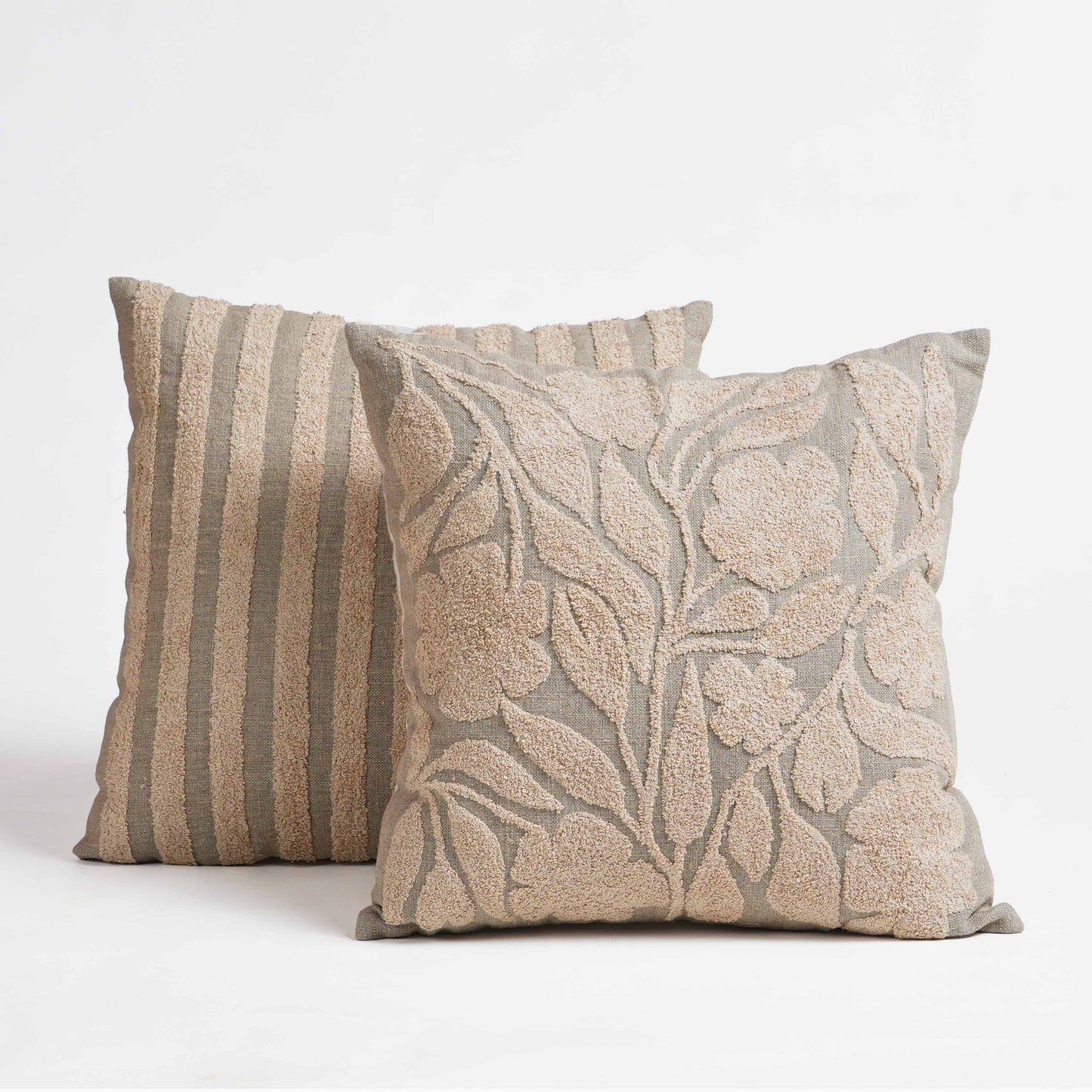 PURE ELEMENTS - Pure Linen Pillow Cover with Scandinavian Floral Aari Embroidery – 18x18