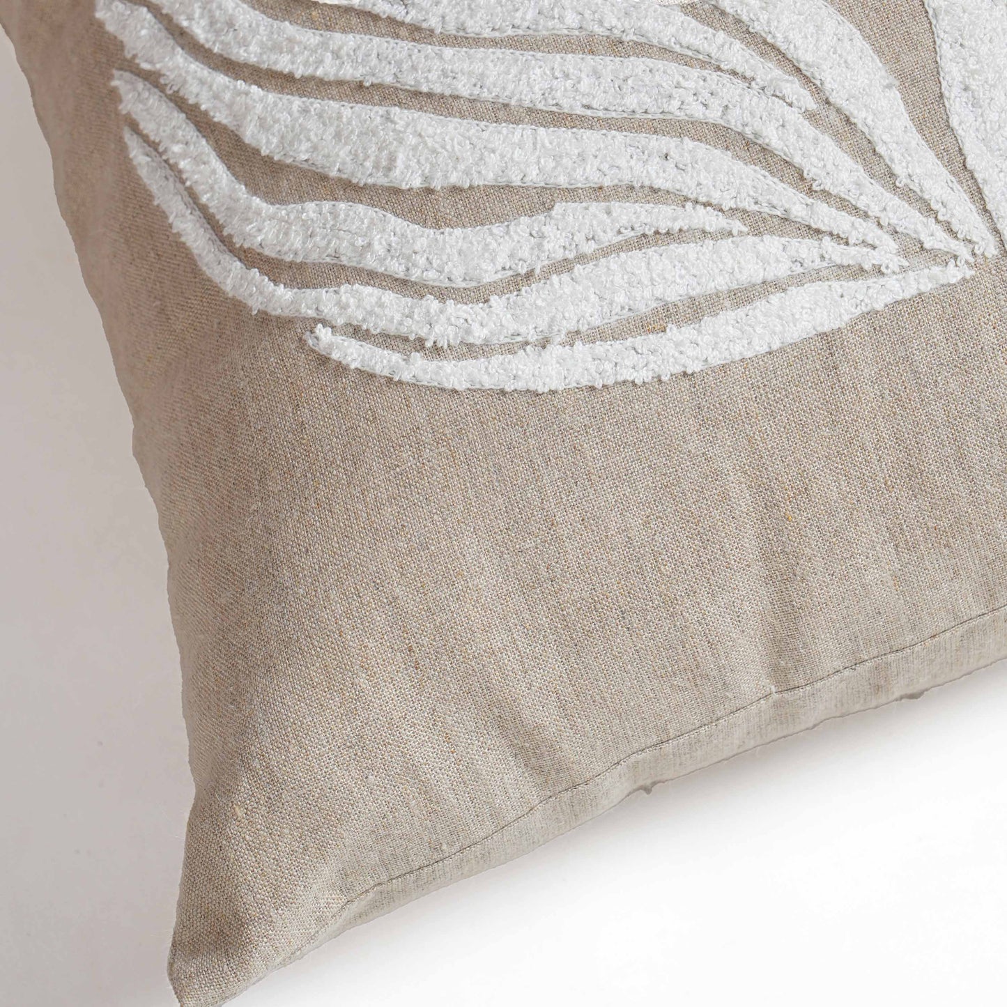 PURE ELEMENTS -Pure Linen Pillow Cover with White Aari Embroidery – Scandinavian Floral | 18x18 inches