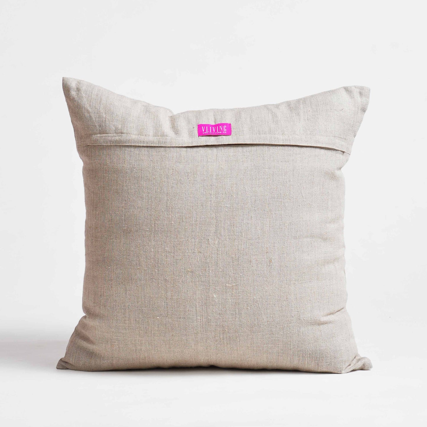 PURE ELEMENTS -Pure Linen Pillow Cover with White Aari Embroidery – Scandinavian Floral | 18x18 inches