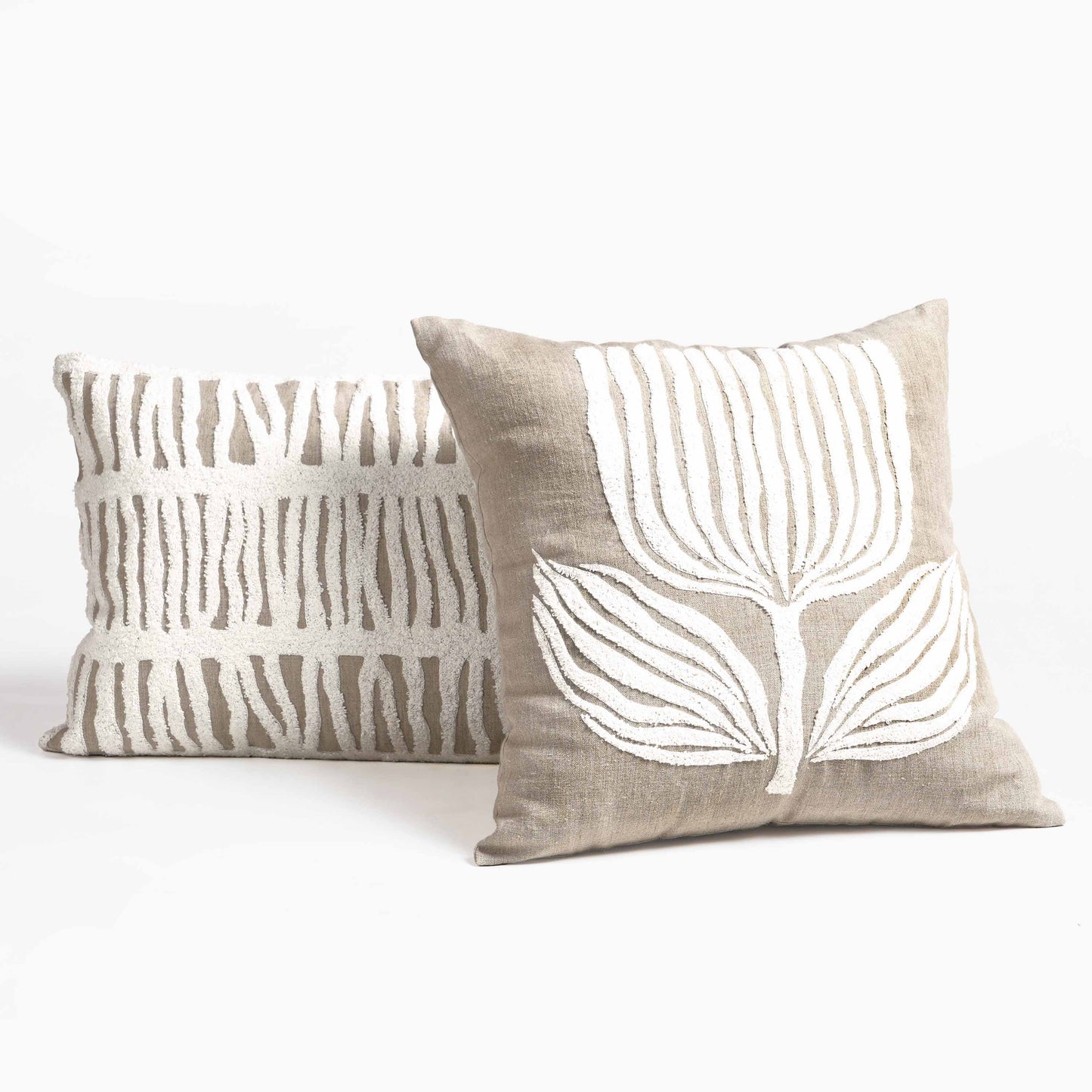 PURE ELEMENTS -Pure Linen Pillow Cover with White Aari Embroidery- abstract stripe | 14X21 inches