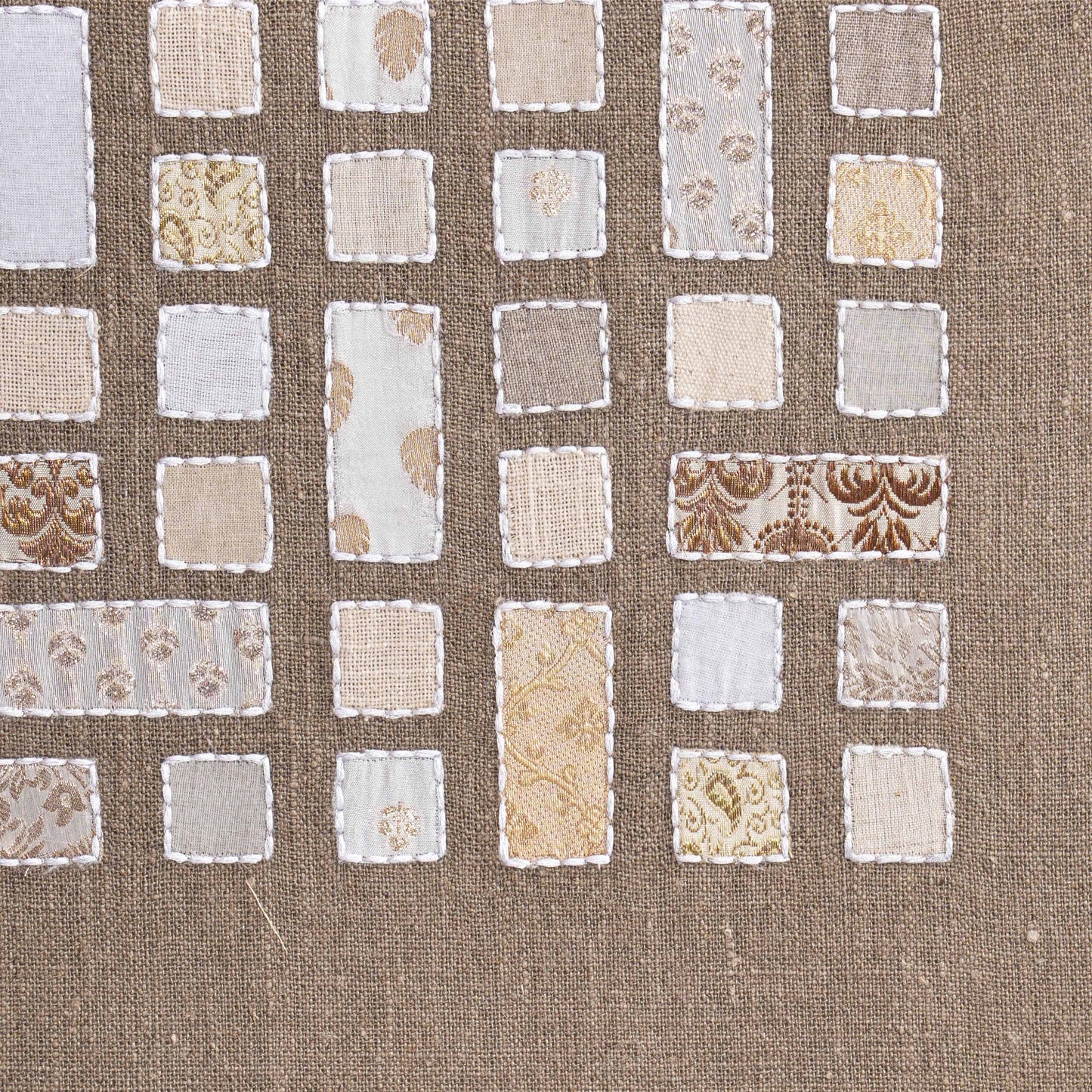 Neutral Patchwork Textile Wall Art – 24 x 24 inches, Unframed