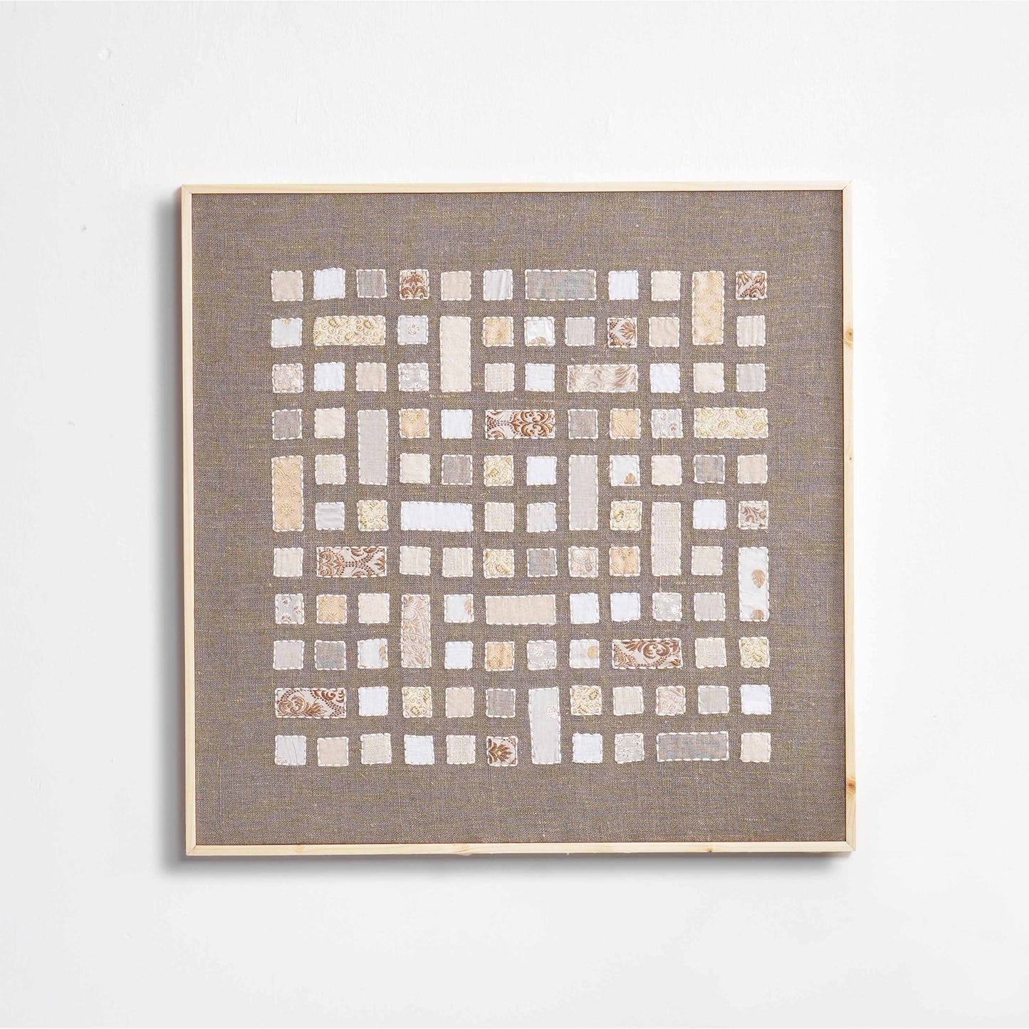Neutral Patchwork Textile Wall Art – 24 x 24 inches, Unframed