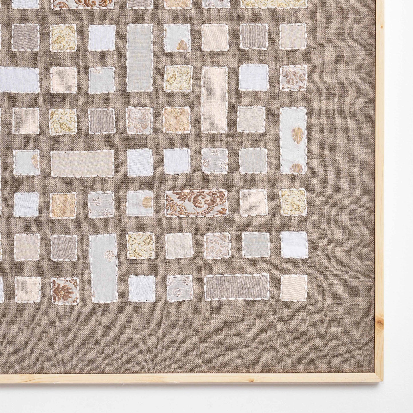 Neutral Patchwork Textile Wall Art – 24 x 24 inches, Unframed