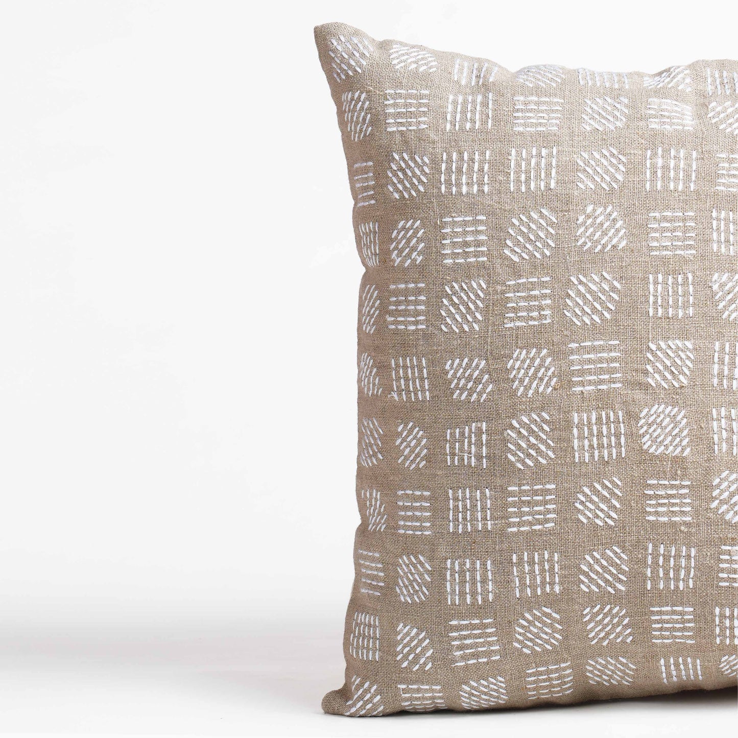 PURE ELEMENTS - Pure Linen Pillow Cover with White Rice Stitch Embroidery - Grid Pattern | 18x18 inches