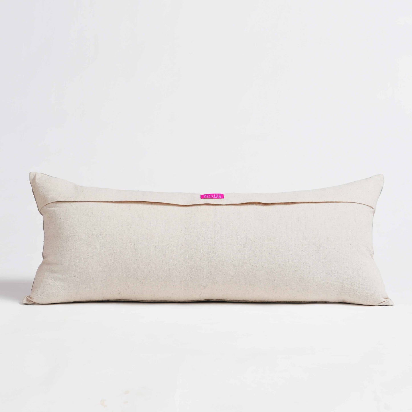 PURE ELEMENTS - Pure Linen Pillow Cover with White Grid Appliqué & Rice Stitch Embroidery | 12X30 inches