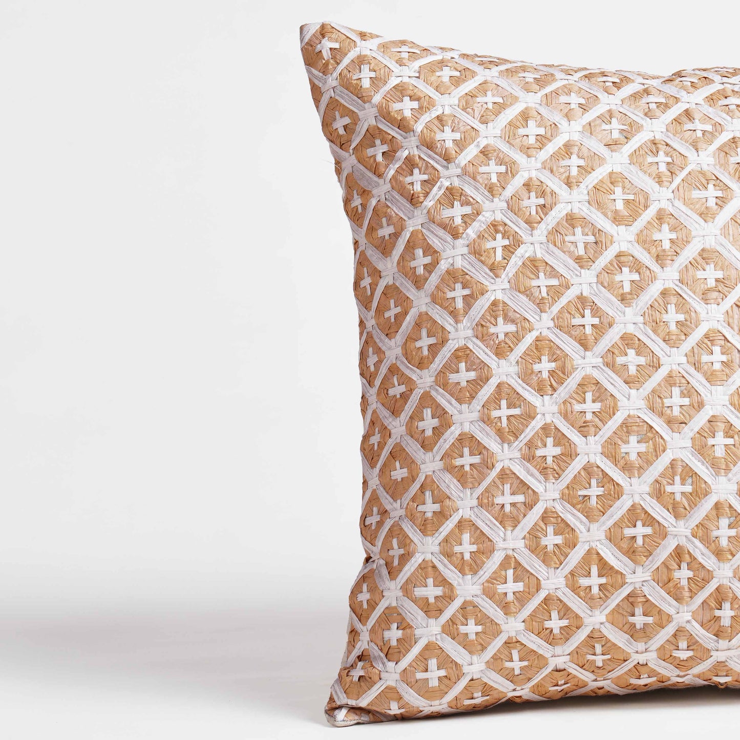 PURE ELEMENTS - Luxury Hand-Interlaced Faux Raffia Pillow Cover – 18x18 inches - cross pattern