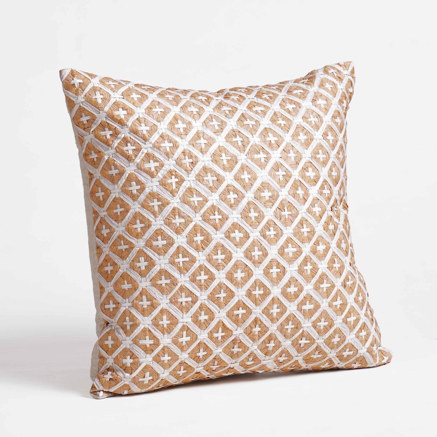 PURE ELEMENTS - Luxury Hand-Interlaced Faux Raffia Pillow Cover – 18x18 inches - cross pattern