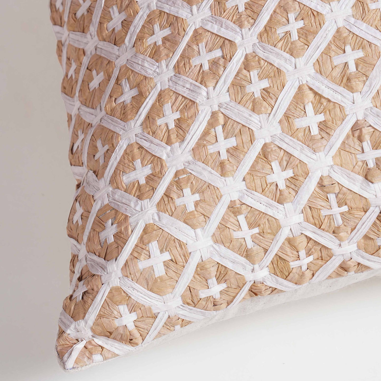 PURE ELEMENTS - Luxury Hand-Interlaced Faux Raffia Pillow Cover – 18x18 inches - cross pattern