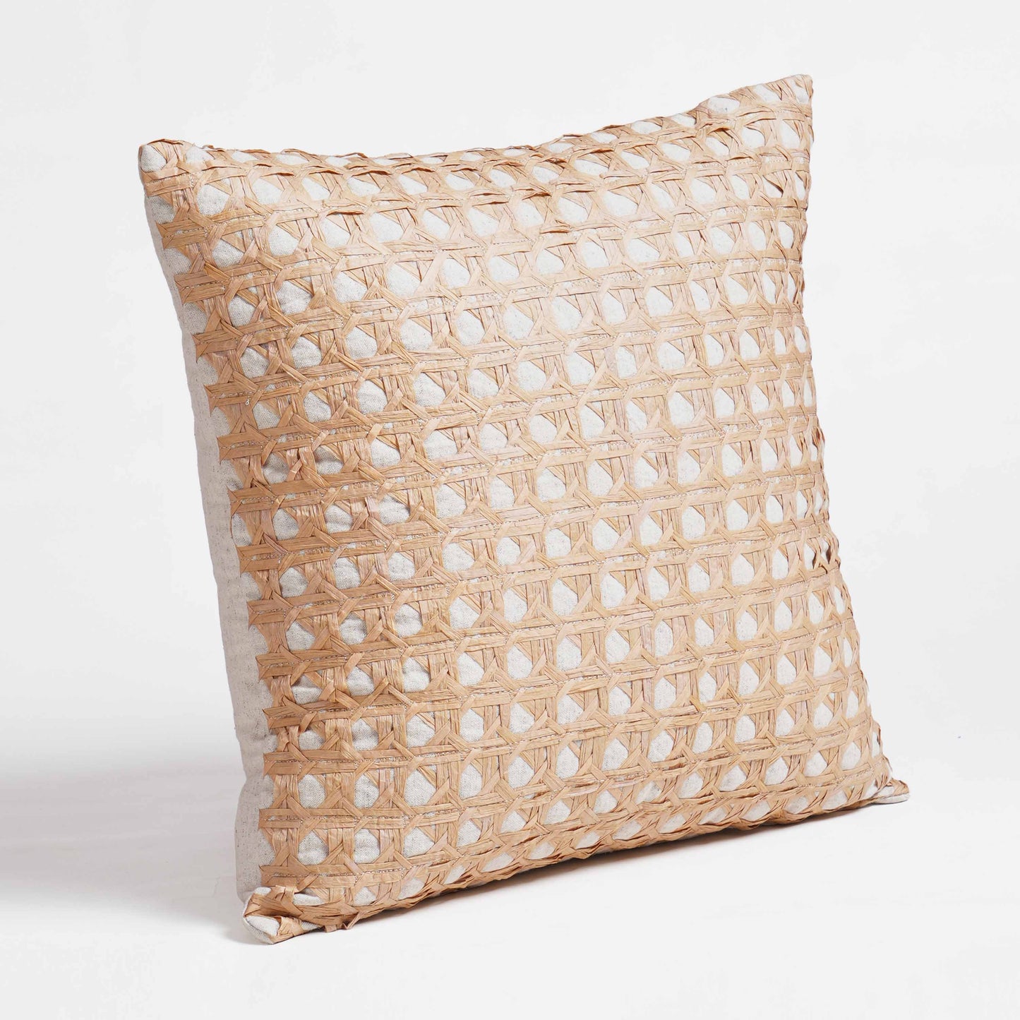 PURE ELEMENTS - Luxury Hand-Interlaced Faux Raffia Pillow Cover – 18x18 inches - monotone