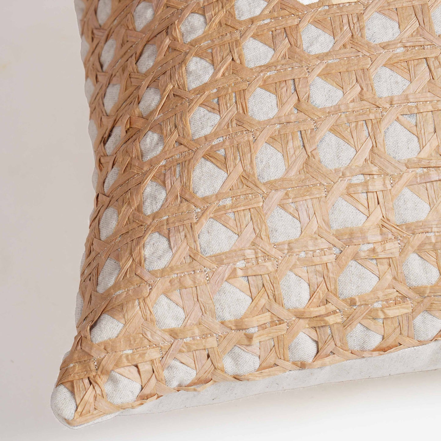 PURE ELEMENTS - Luxury Hand-Interlaced Faux Raffia Pillow Cover – 18x18 inches - monotone