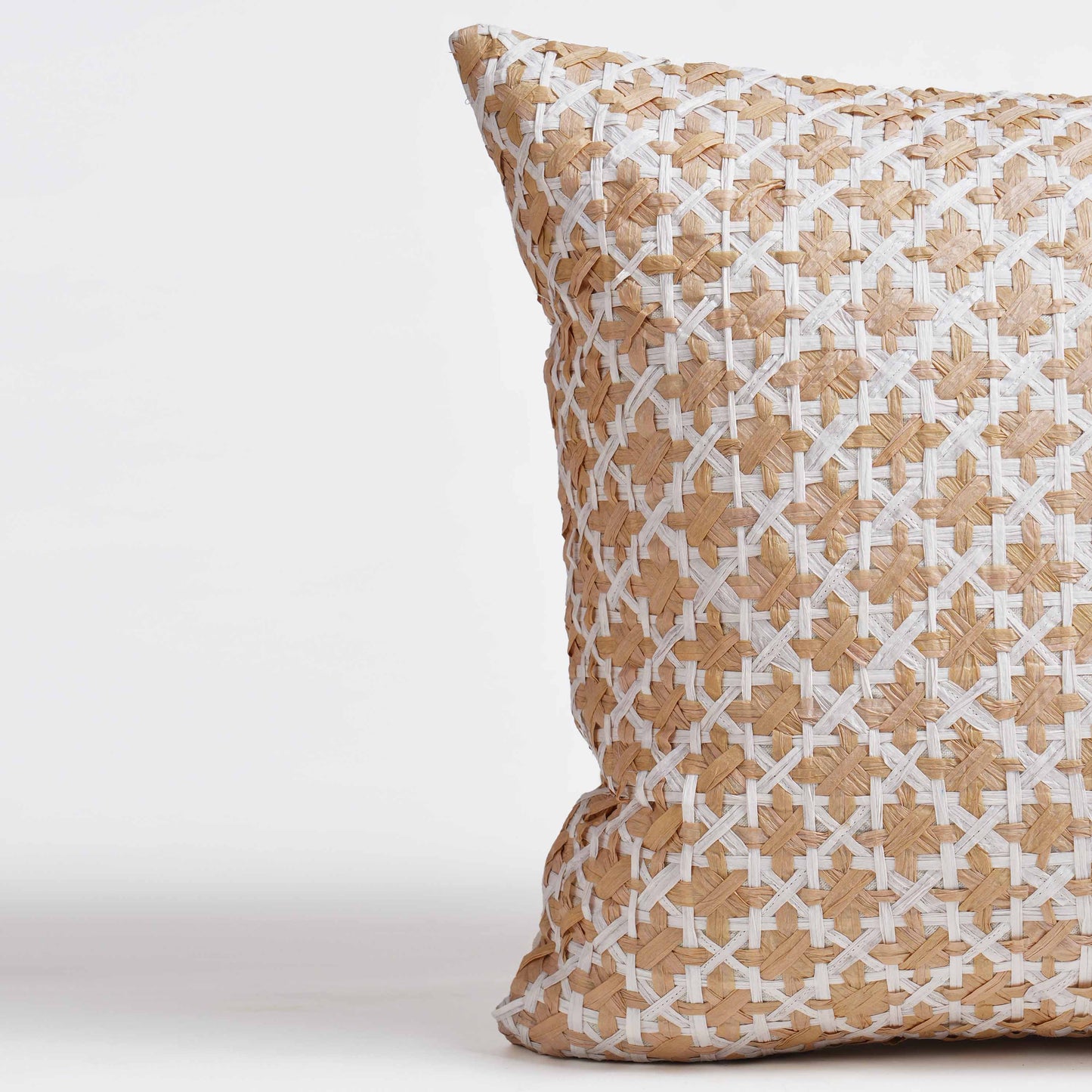 PURE ELEMENTS - Luxury Hand-Interlaced Faux Raffia Pillow Cover – 18x18 inches - diamond pattern