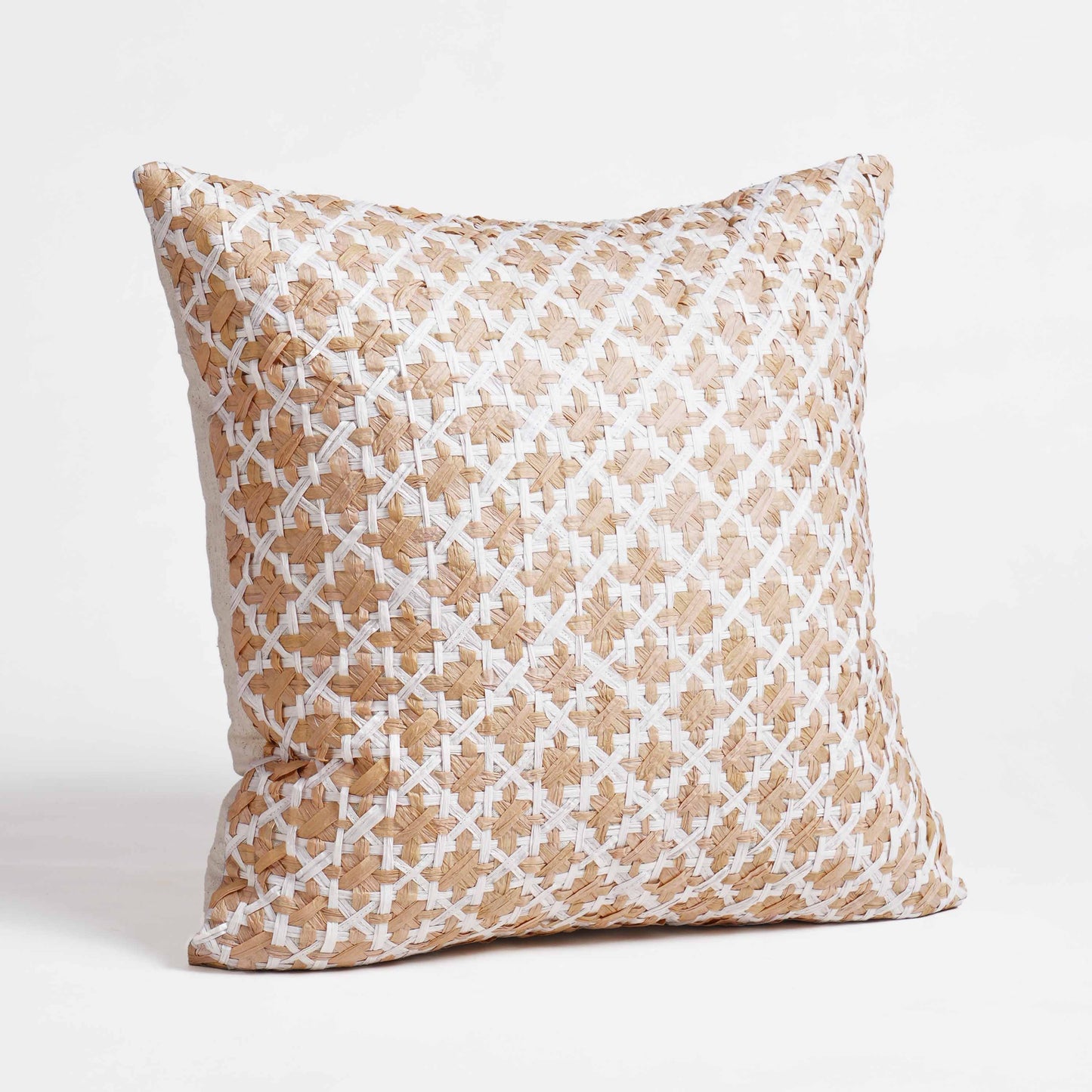 PURE ELEMENTS - Luxury Hand-Interlaced Faux Raffia Pillow Cover – 18x18 inches - diamond pattern