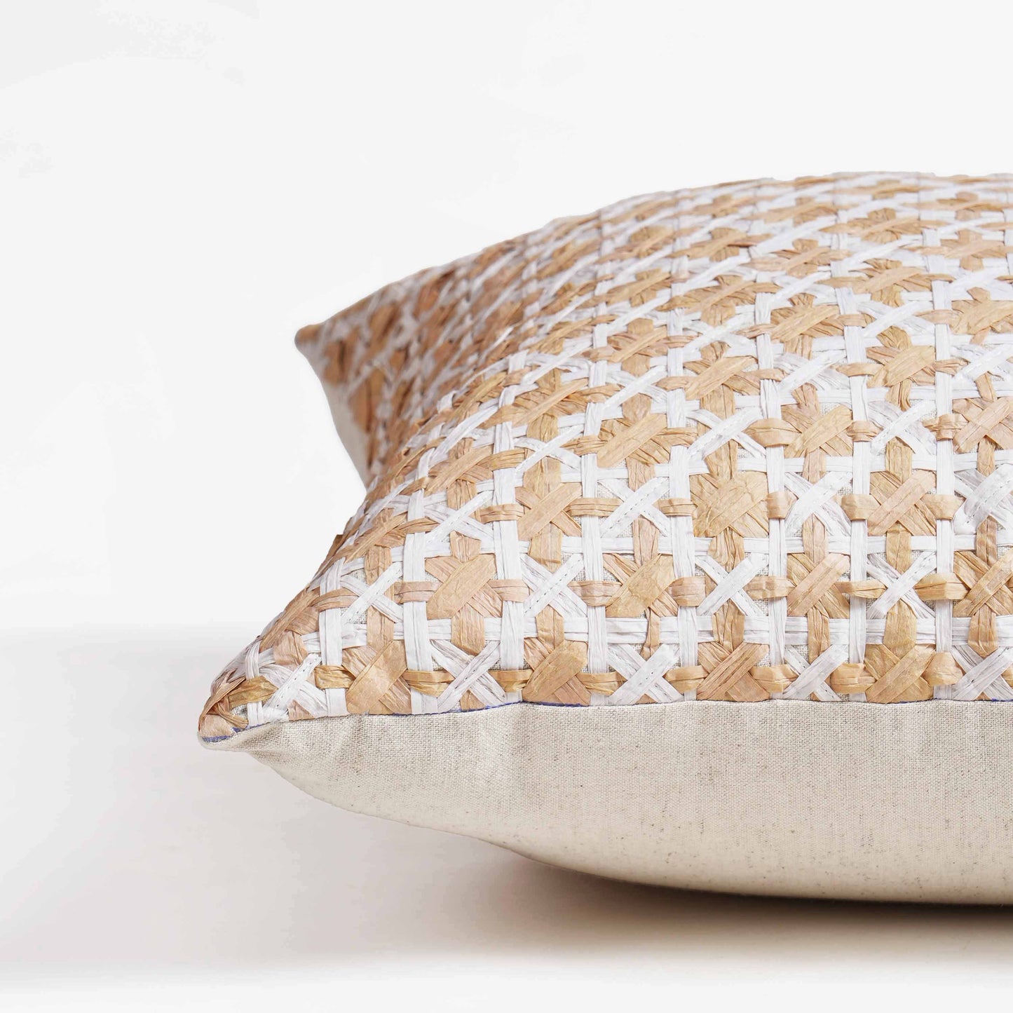 PURE ELEMENTS - Luxury Hand-Interlaced Faux Raffia Pillow Cover – 18x18 inches - diamond pattern
